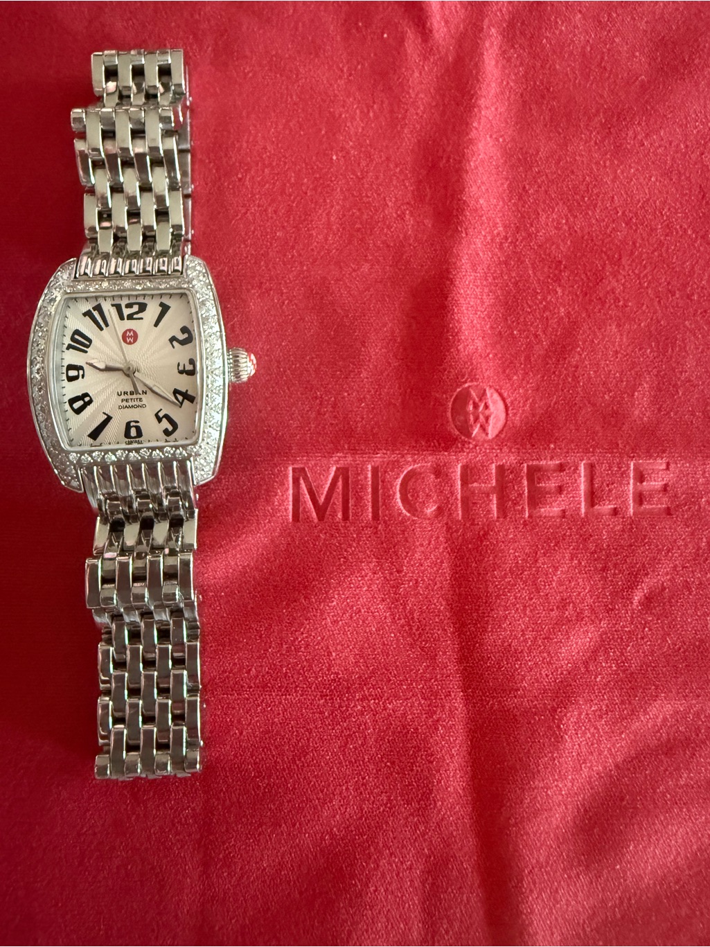 Michele Silver Watch With White Dial And Diamond Accents